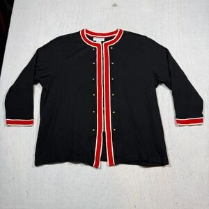 C.D. Daniels Womens 3X Black Red Zip Front Cardigan Gold Button Knit Sweater